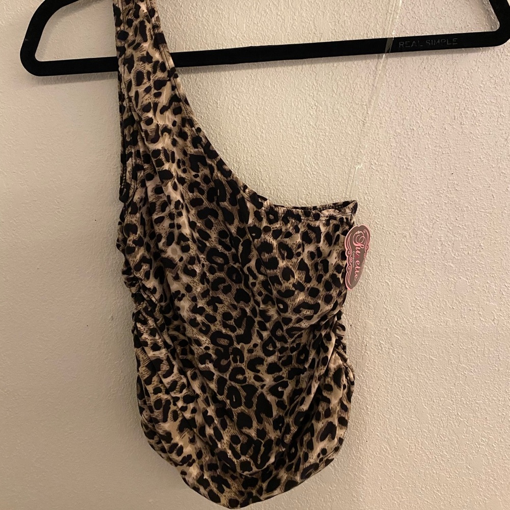 One Shoulder Ruched Cheetah Print Top